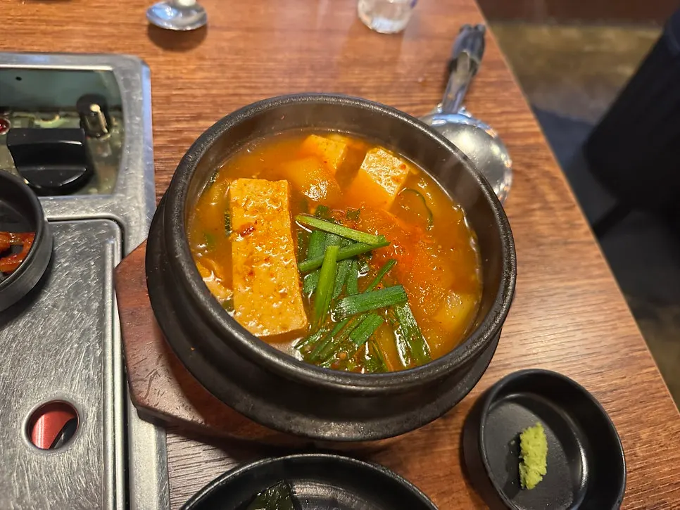 A well-grilled piece of Korean pork