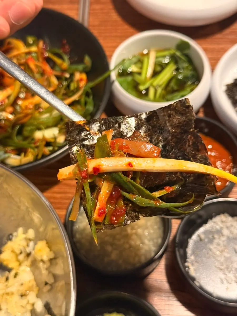 Pork ribs with ssam wraps and side dishes