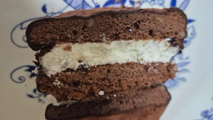 Real chocolate Choco Pie covered in cocoa powder