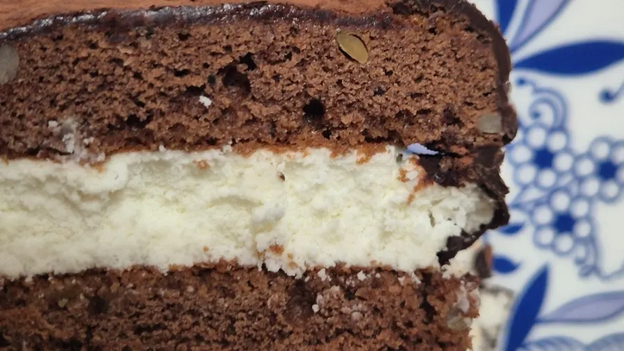 Close-up of the cocoa powder coating on the real chocolate Choco Pie