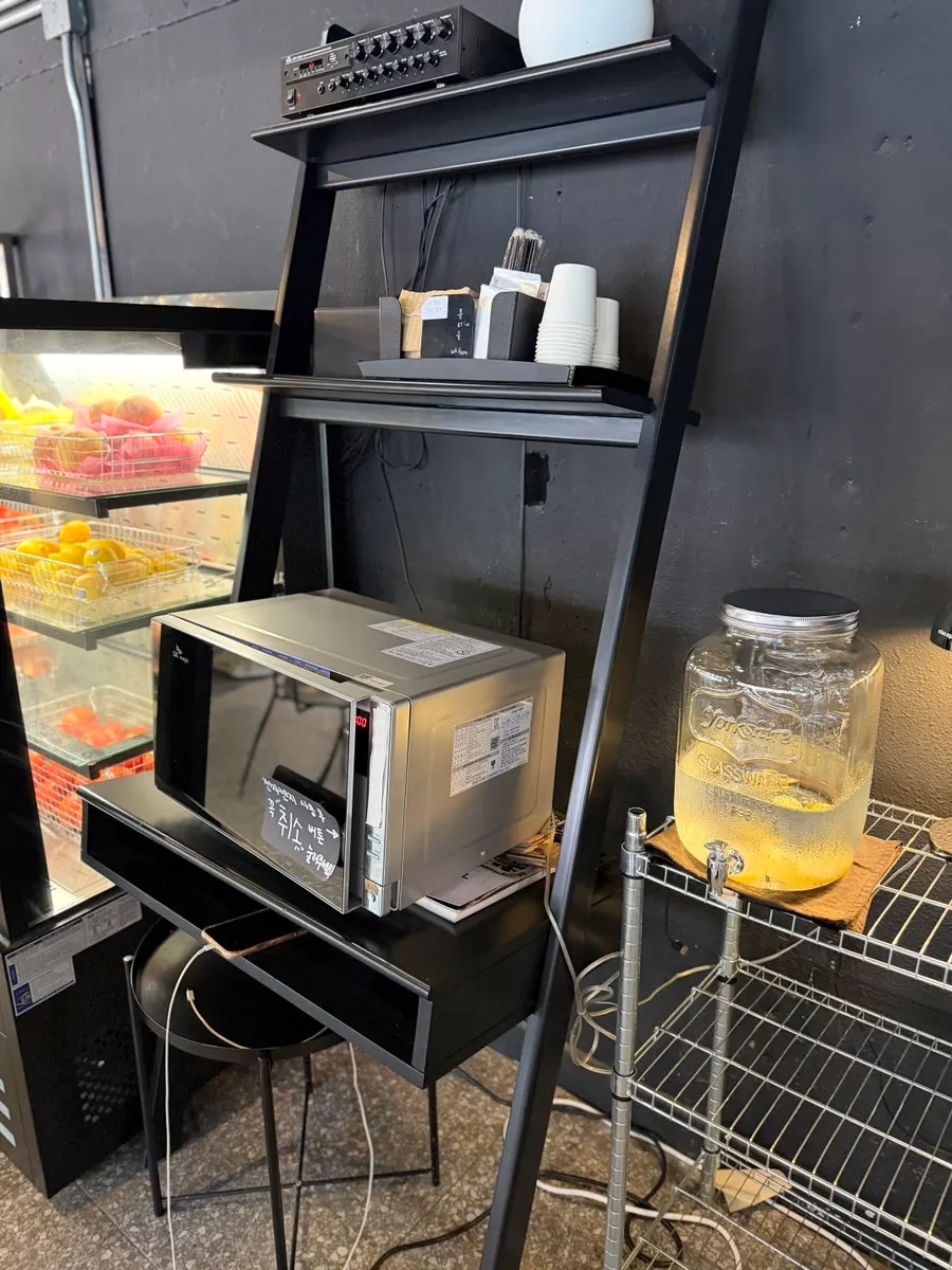 The fruit fridge and self-service bar area