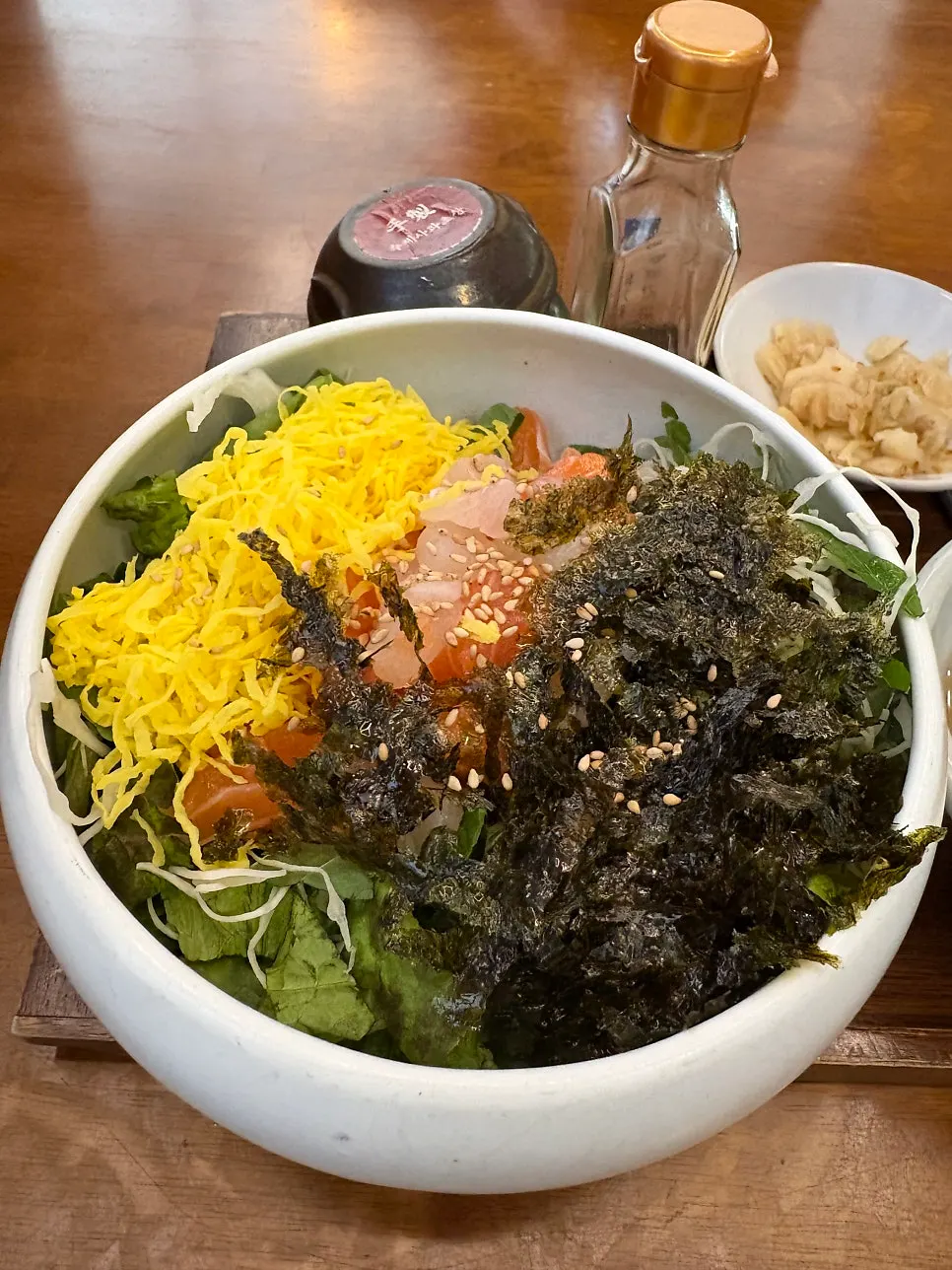 Aged sashimi rice bowl generously topped with sashimi
