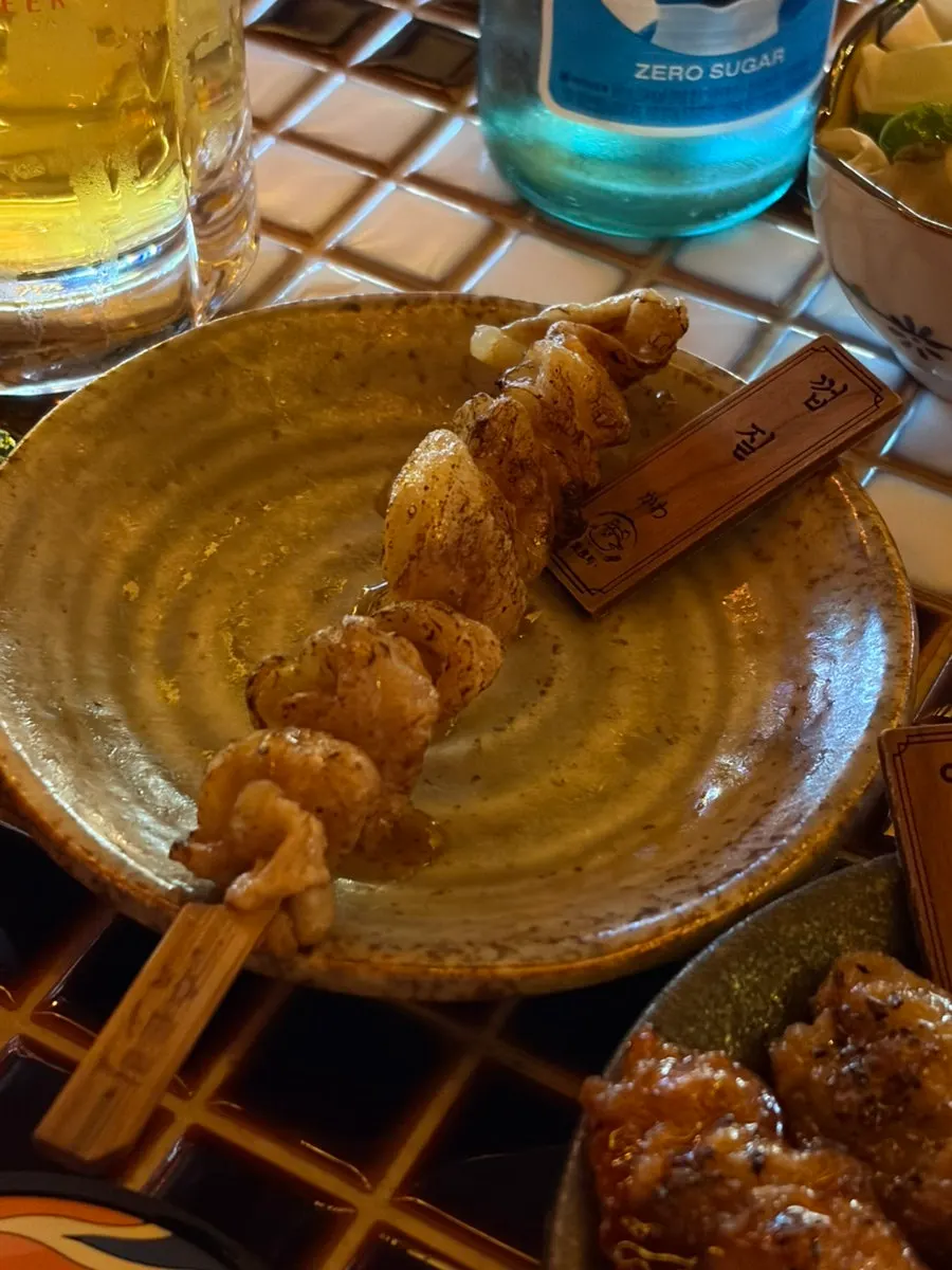 Skewer spread on the table amid the patio atmosphere