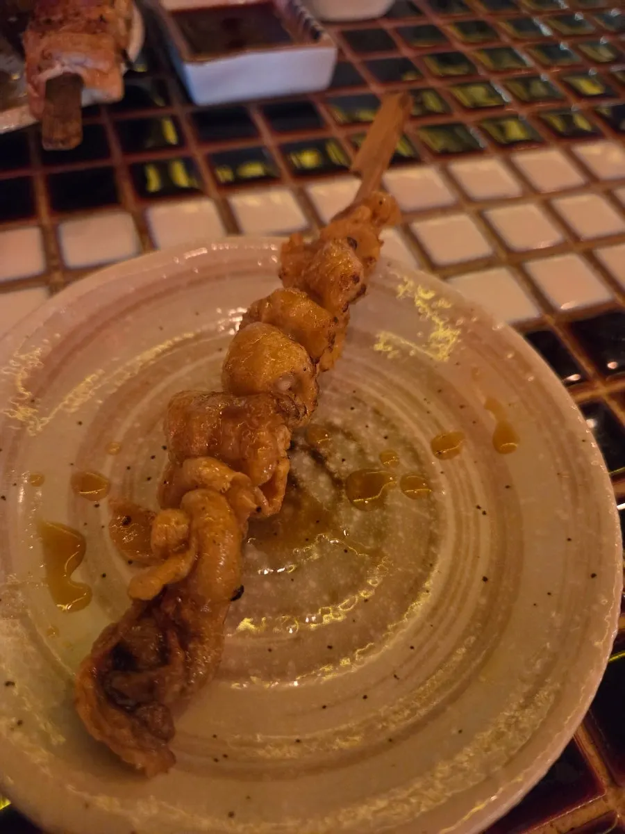 Plate of the 7-piece yakitori set with various cuts