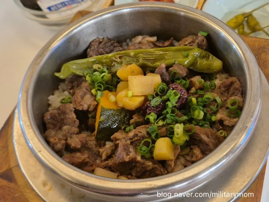 Galbi pot rice topped with short ribs at Sorori