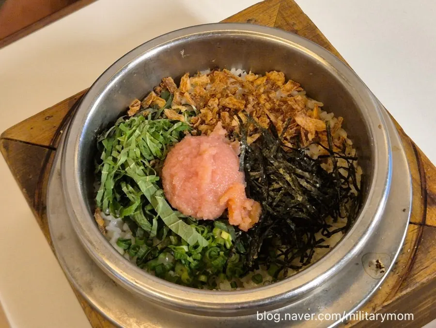 A bowl of Sorori's pollack roe butter pot rice