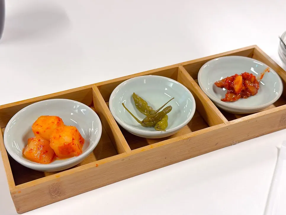 A spread of Sorori's basic banchan served with pot rice