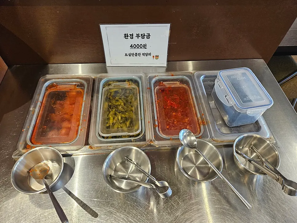Table setting and side dish self-bar at Sorori Sotbap