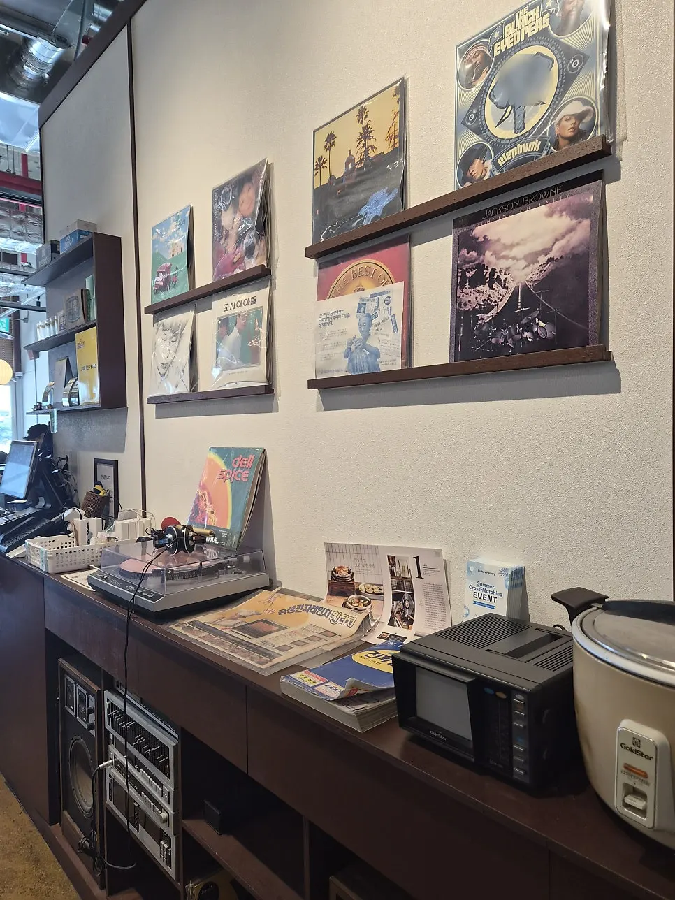 LPs and retro props at the entrance