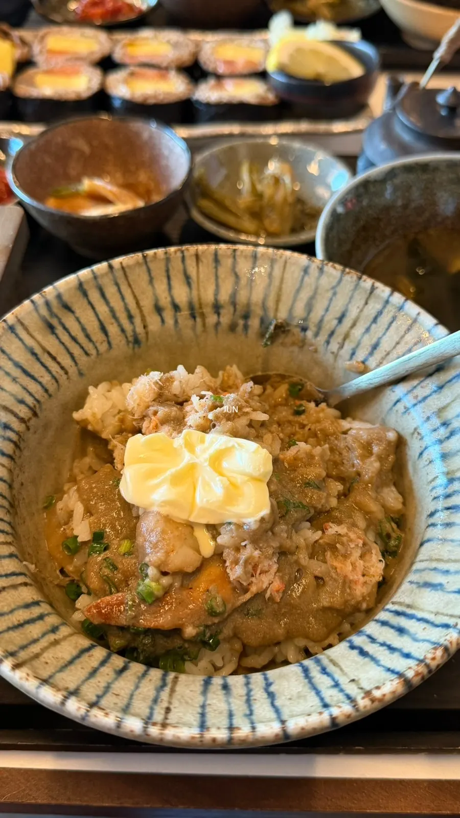 Crab pot rice with rice packed into the crab shell