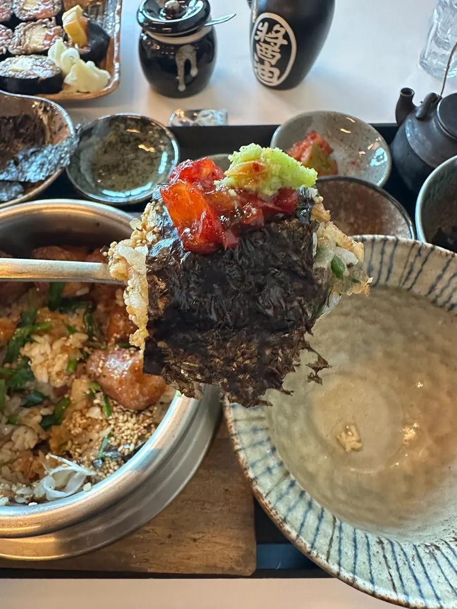 A finished bite wrapped in seaweed