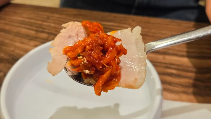 Bossam topped with kodari-muchim