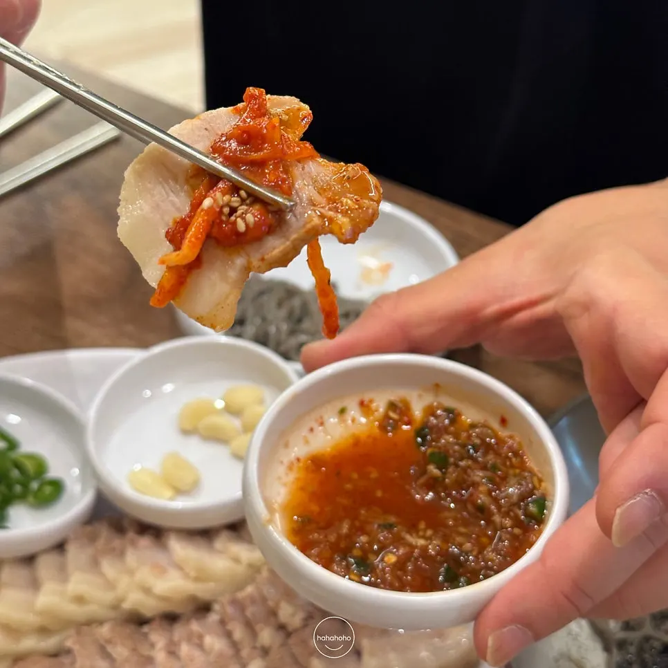 Plate of sliced daegabossam boiled pork