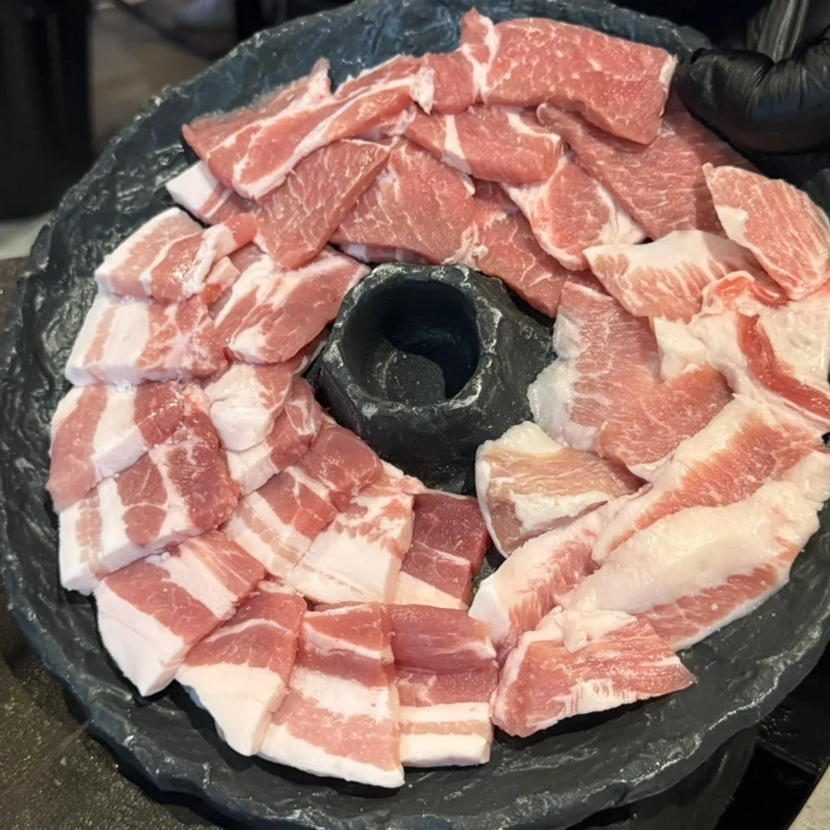 Medium mixed platter with pork belly, pork neck, and cheongyeopsal