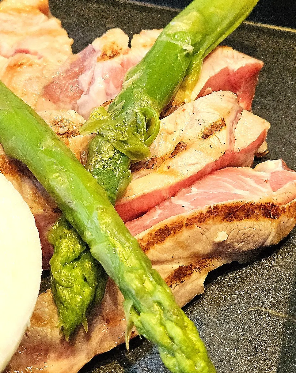 Plate with pork belly and pork neck together