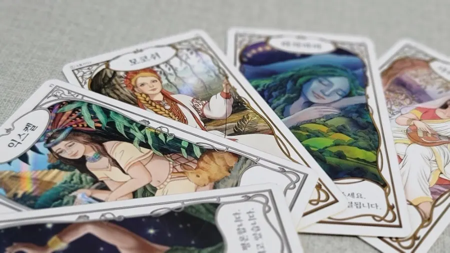 Goddess cards printed on coated paper
