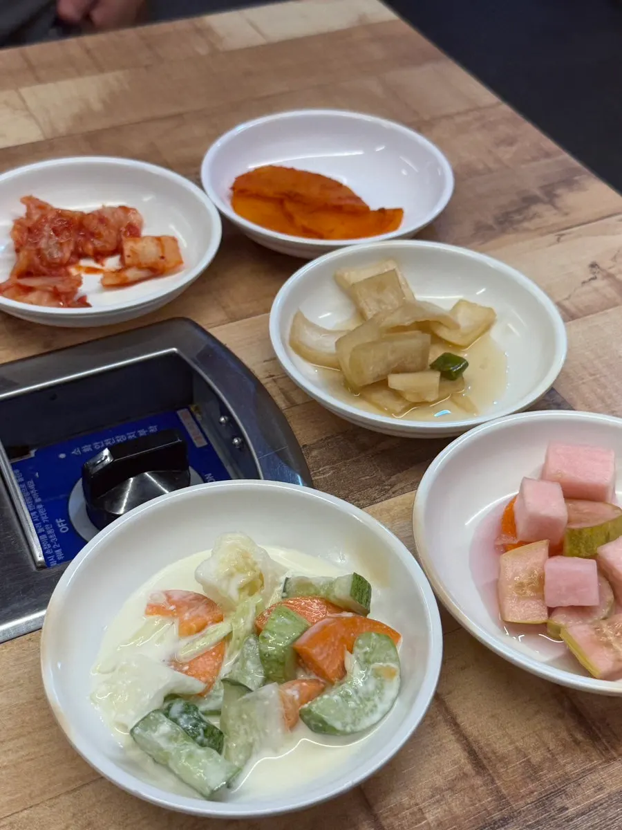 A generous spread of basic side dishes and sides
