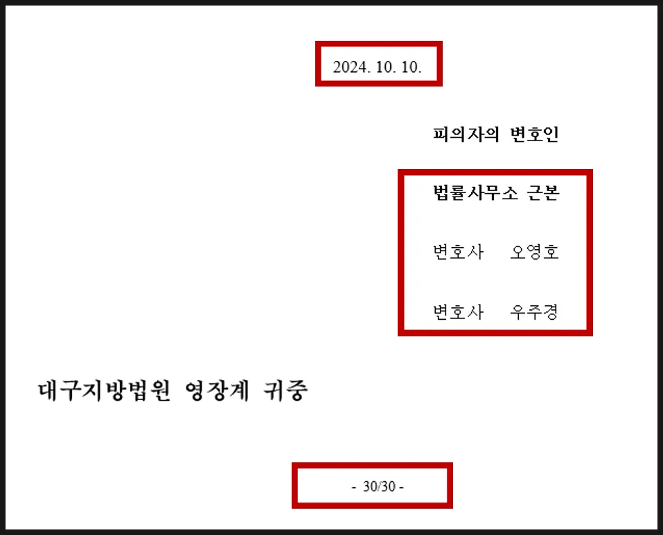 하루 만에 작성한 30페이지 분량의 변호인 의견서