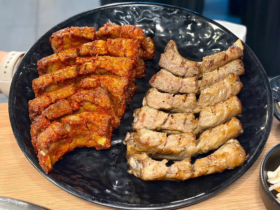 Full spread of marinated and spicy pork ribs