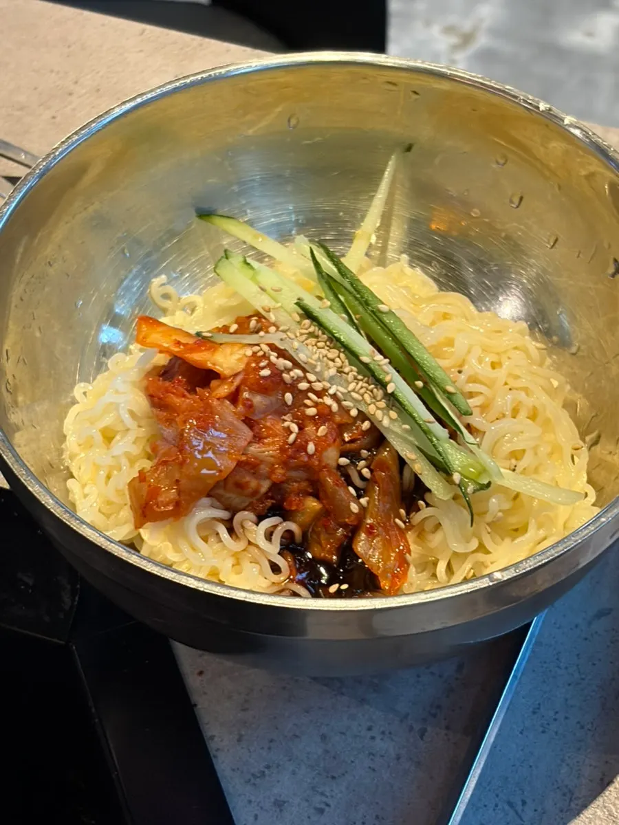 Flying fish roe steamed egg and Paldo bibimmyeon side orders