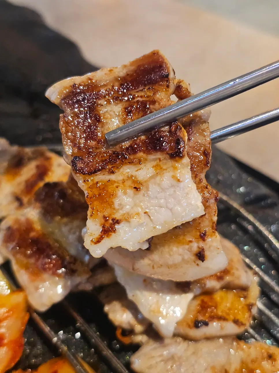 Cross-section of a juicy piece of pork belly