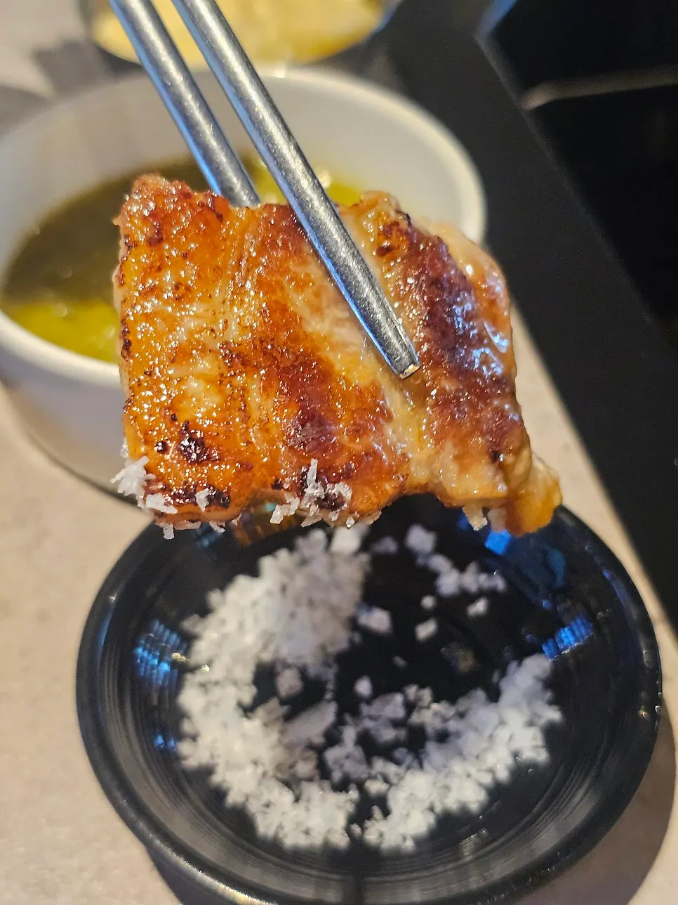 Pork belly dipped in salt