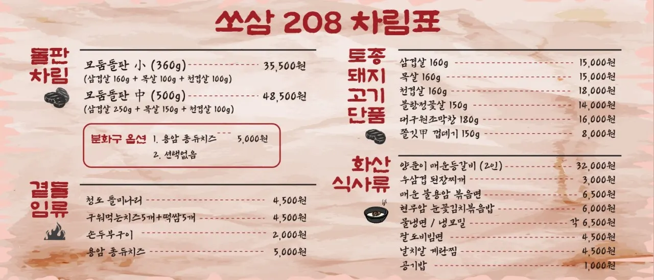 Menu board at Ssosam 208 Suwon Station Branch
