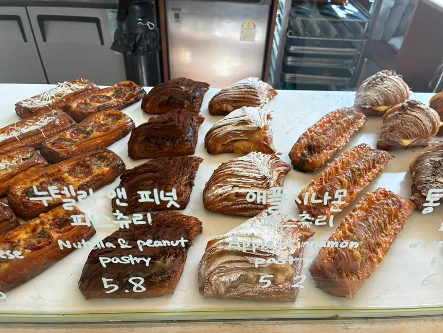 Croissant-style pastries on display