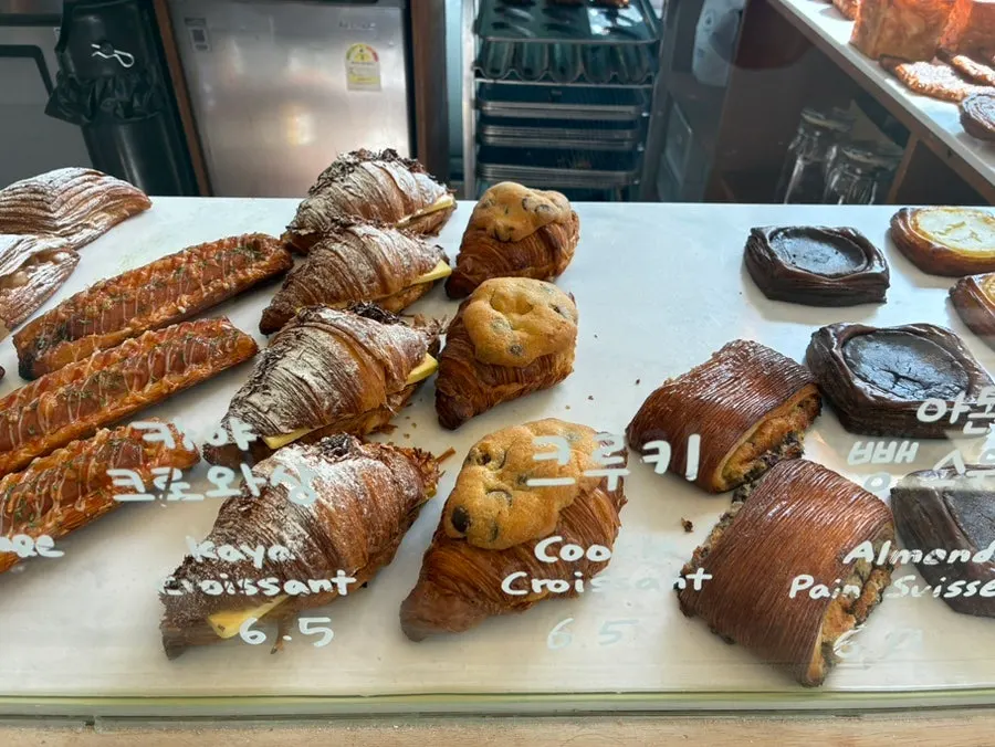 Display case with bread that changes by time of day
