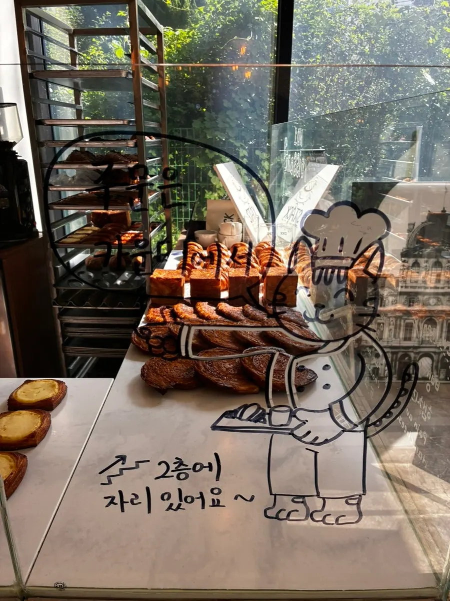 Close-up of pastries on the display case