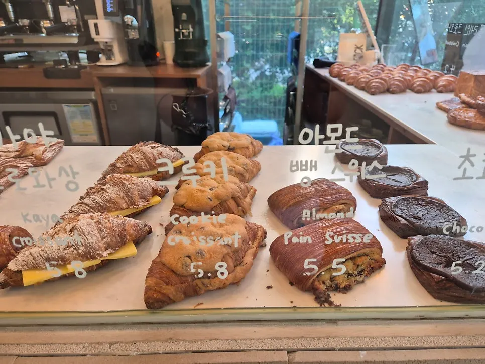 Display case lined with pastries