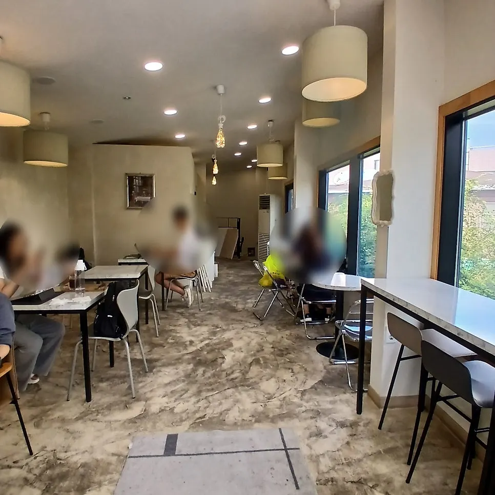 A table on the 2nd floor of Stack Bakery