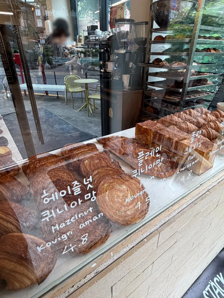 Bakery counter with salt bread laid out