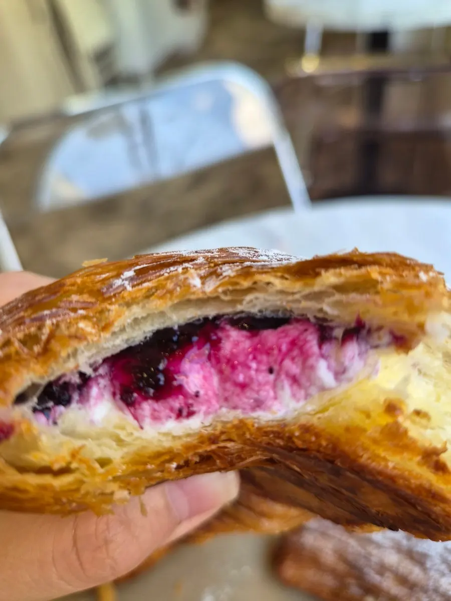 Cross-section of the blueberry ricotta croissant