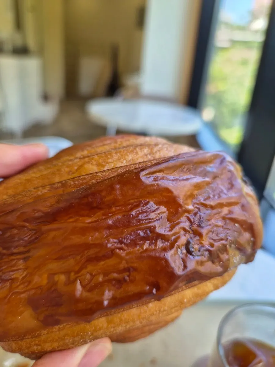 Close-up of the kouign-amann's visible layers