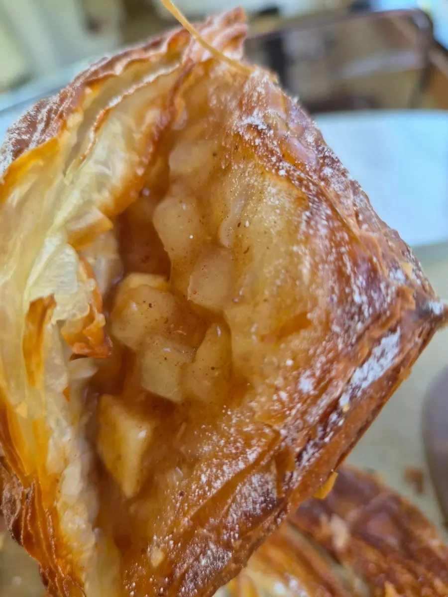 Cross-section of the pain au chocolat's chocolate filling