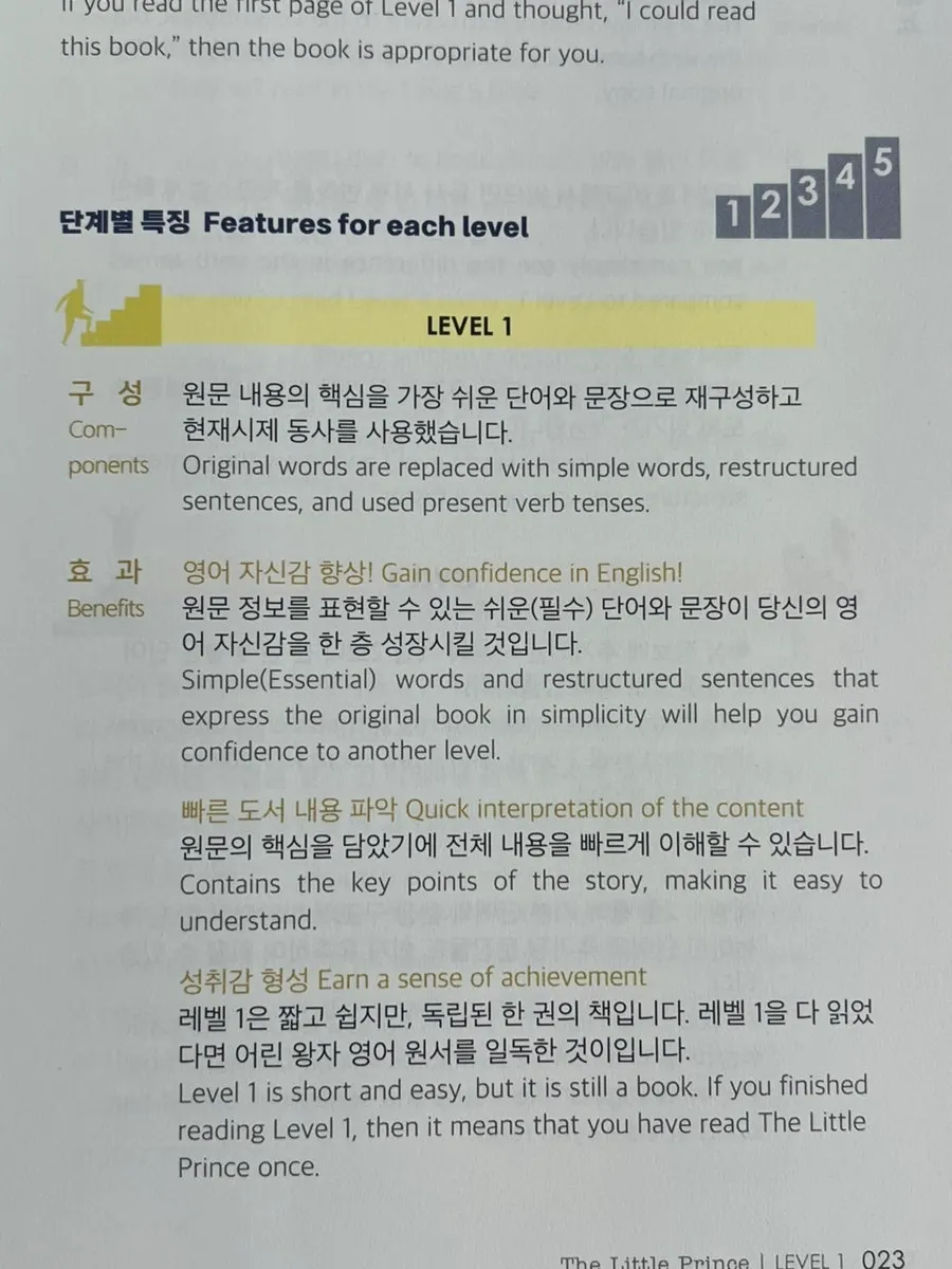 Level-by-level English reading of the same scene