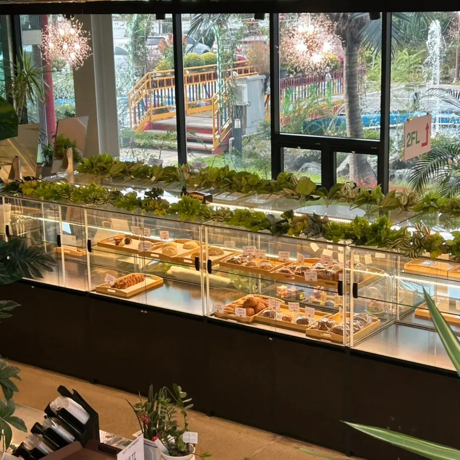 Bakery display case on the 1st floor of Steel Green Bakery