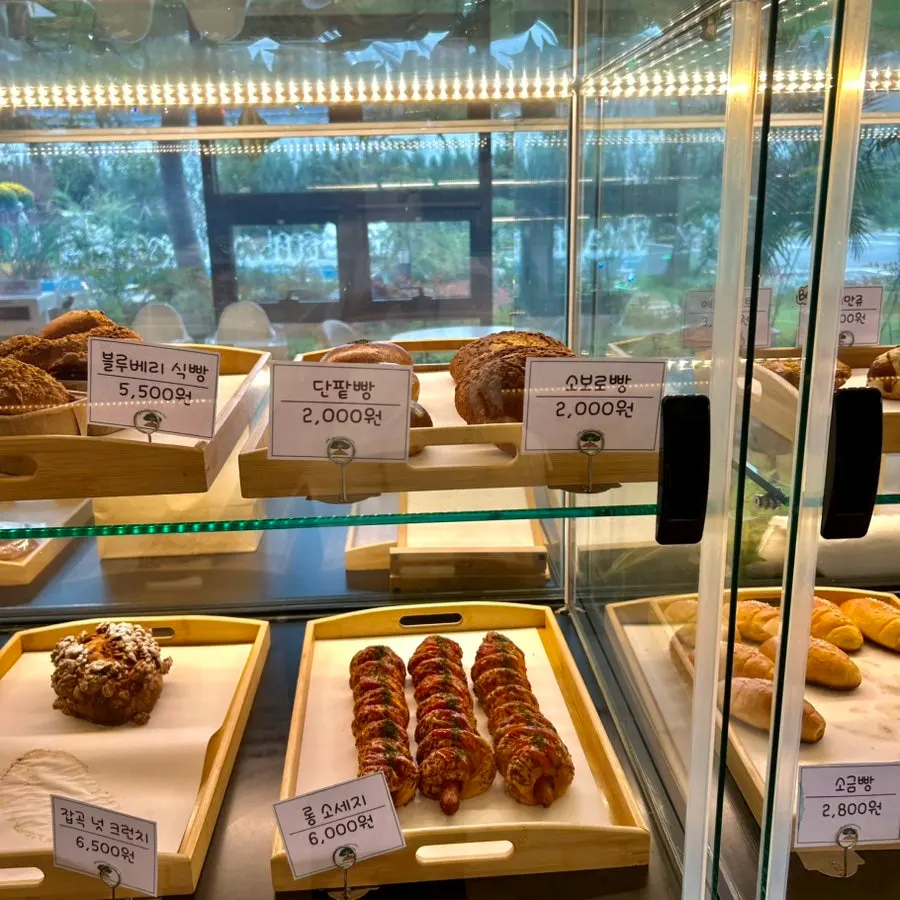 Long sausage bread on the display case
