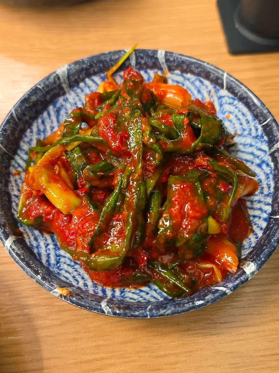 Self-service bar with green onion kimchi