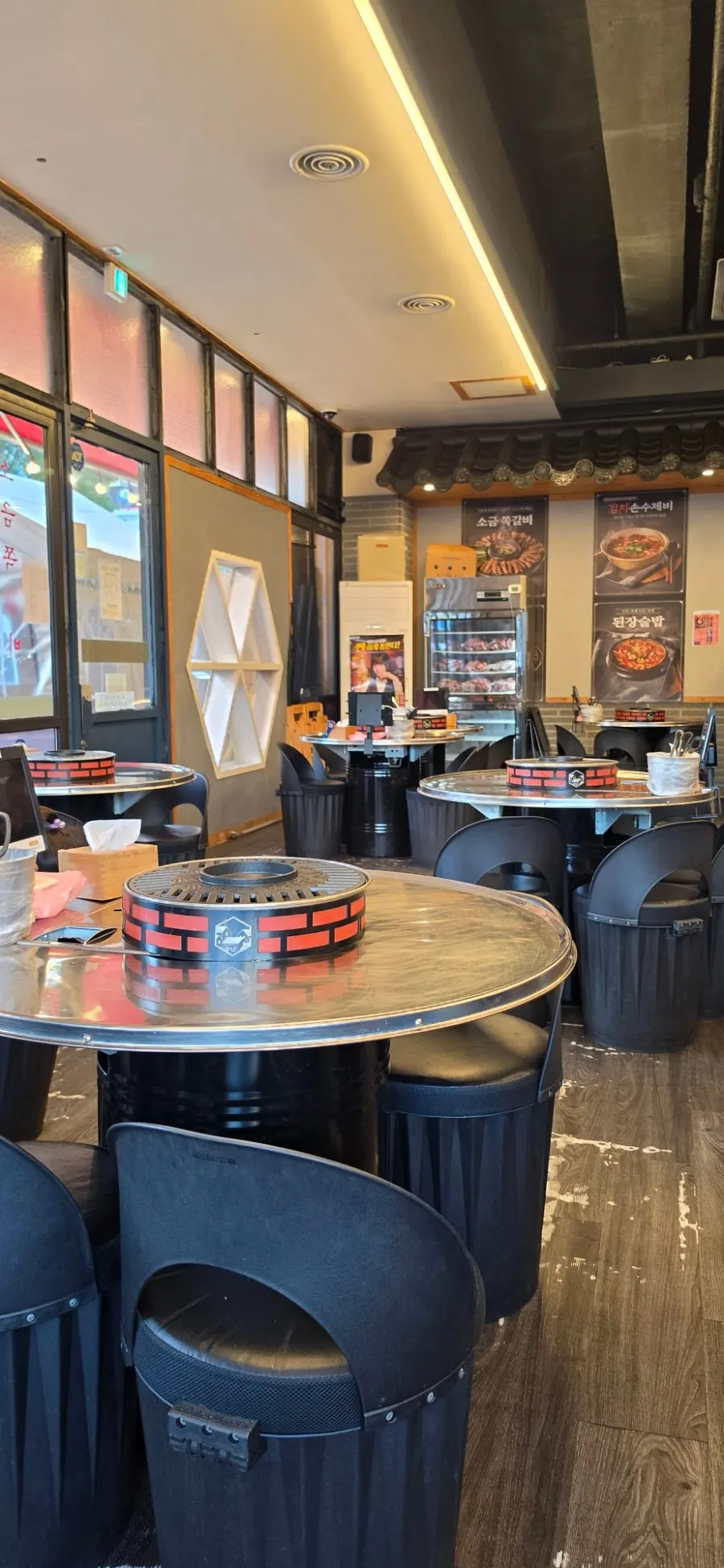 Interior with retro round tables