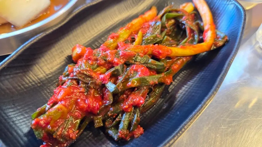Pa-kimchi and side dishes taken from the self-serve bar