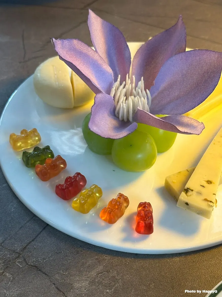 Mini cheese plate with shine muscat grapes and Haribo