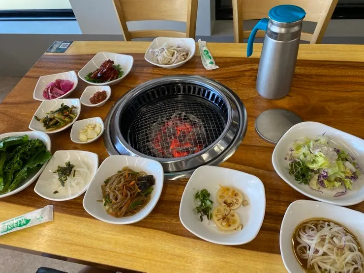 Spread of side dishes served before the meat at Sujeong Galbi