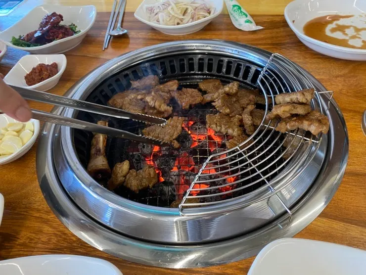 Hanwoo pork BBQ marinated meat on the grill