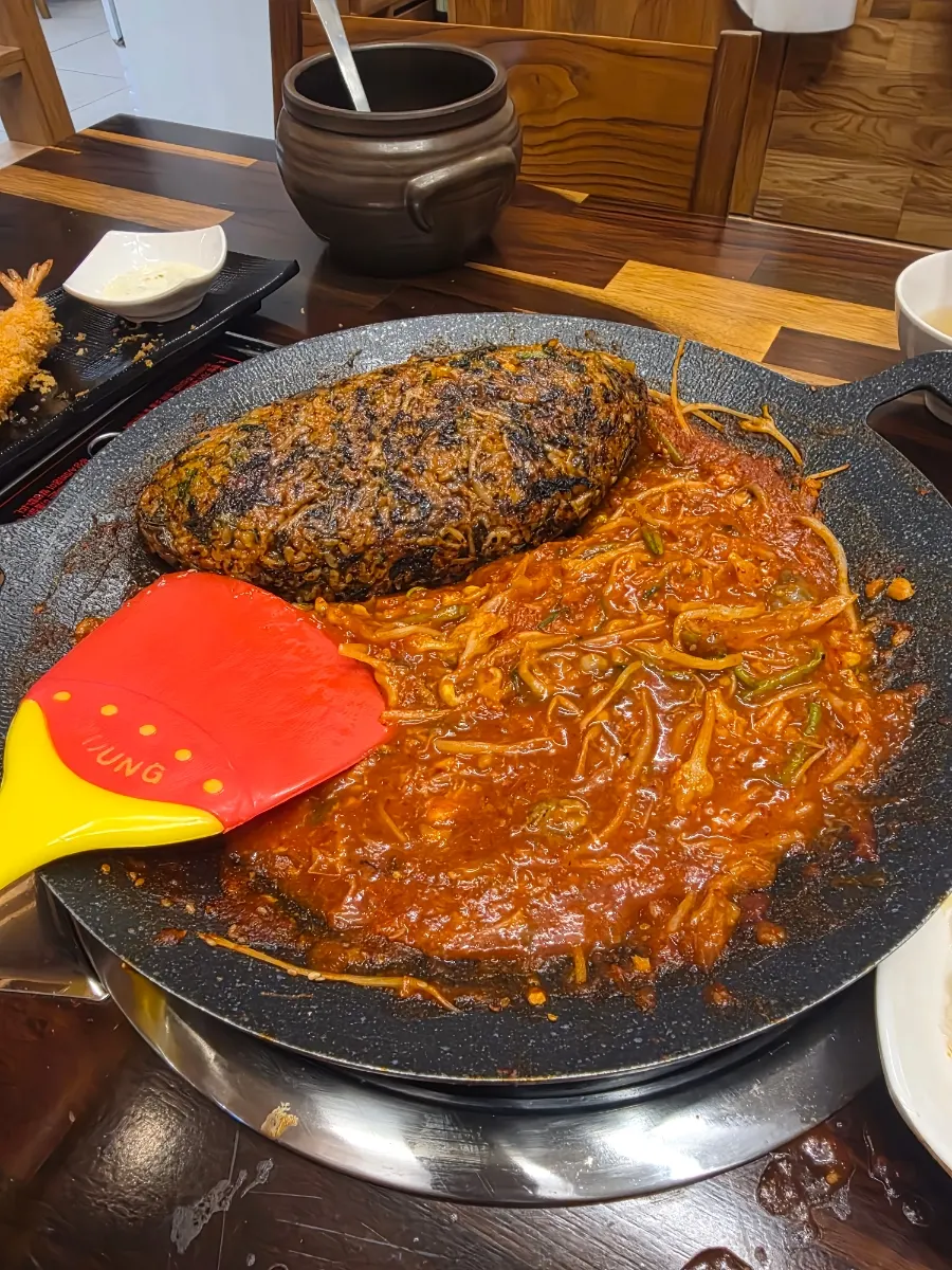Two servings of fried rice loaded with gim