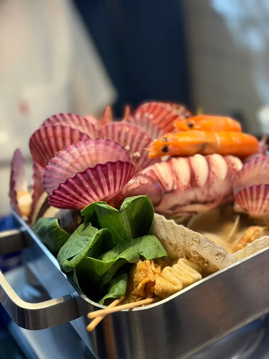 Seafood boil enjoyed with soju