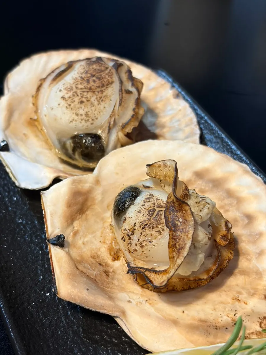 Plump grilled scallops served hot