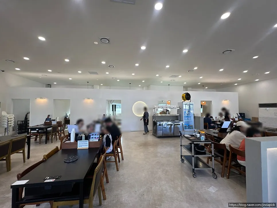 Interior with white walls and tables