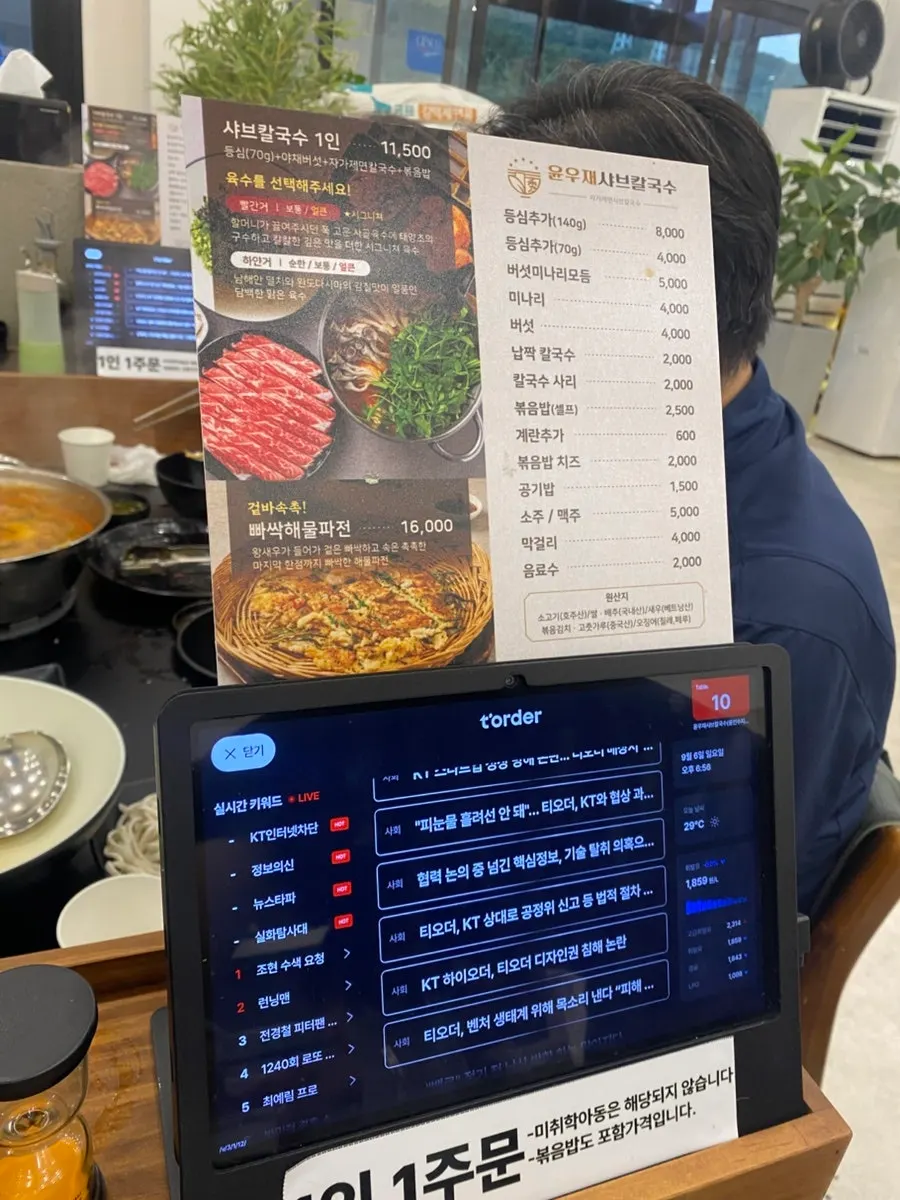 Menu notice explaining the one-menu-per-person rule